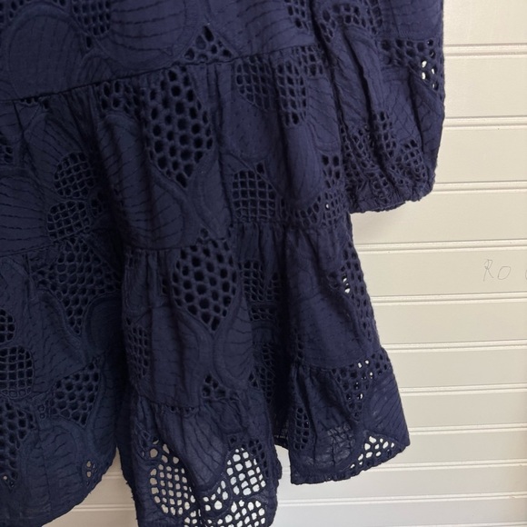 MILLY Margaret Pieres Long-Sleeve Eyelet Flounce Dress Sz 6 - Picture 5 of 12